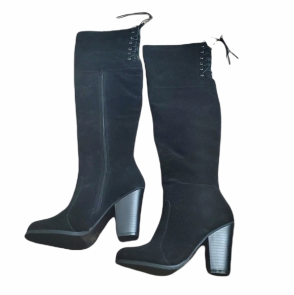 Fashion Nova Shoes - NEW Fashion Nova Knee High Black Boots with Back Laces and Side Zipper Size 7